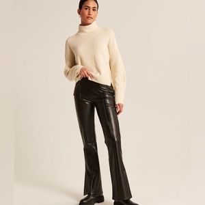 A&F brown vegan leather flare pants with split hem